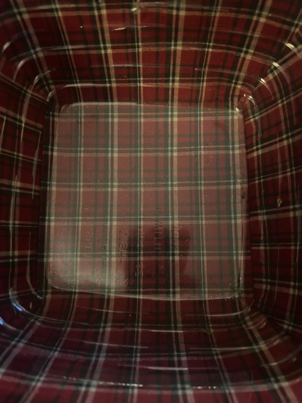 Longaberger Plaid Lined Wooden Basket with Dual swinging Handles - Red